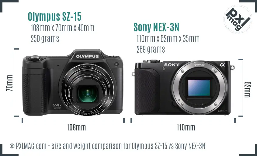 Olympus SZ-15 vs Sony NEX-3N size comparison