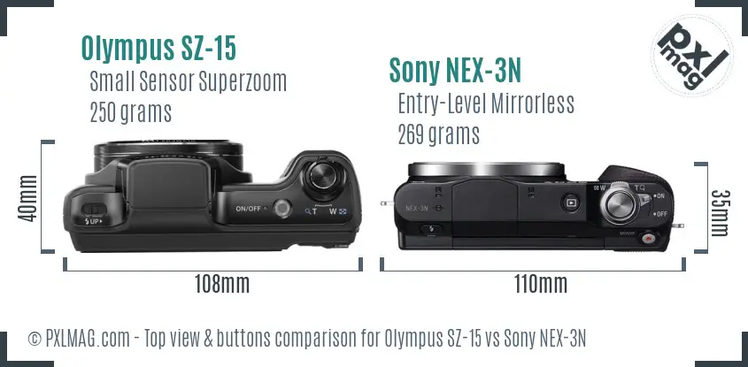 Olympus SZ-15 vs Sony NEX-3N top view buttons comparison