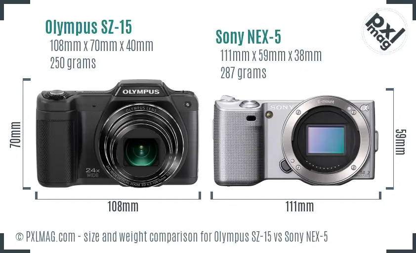 Olympus SZ-15 vs Sony NEX-5 size comparison
