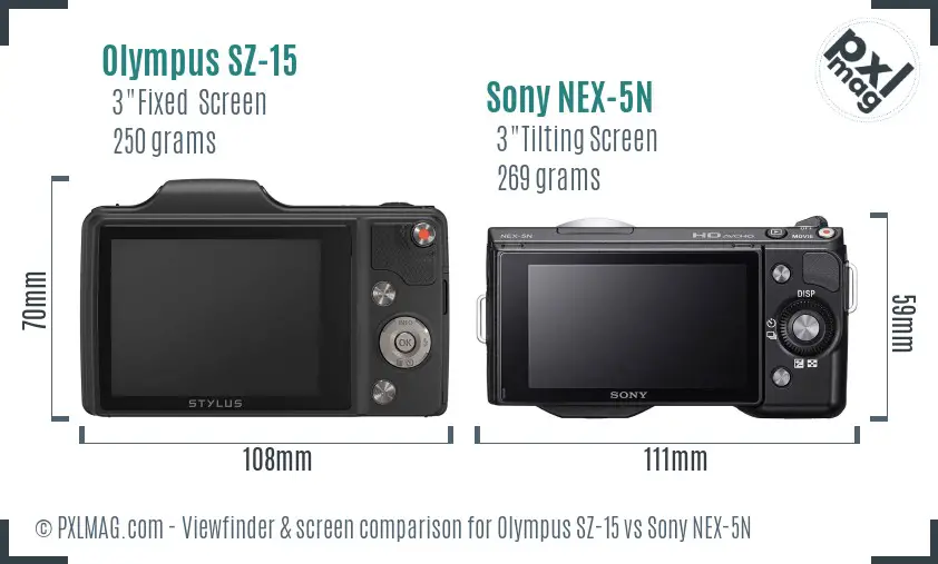 Olympus SZ-15 vs Sony NEX-5N Screen and Viewfinder comparison