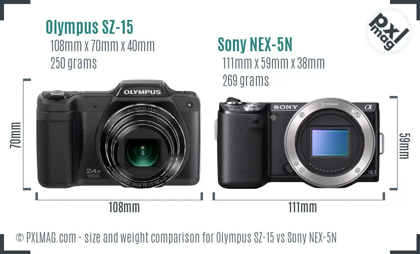 Olympus SZ-15 vs Sony NEX-5N size comparison