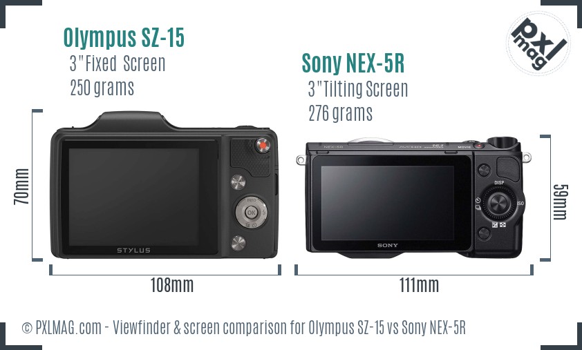 Olympus SZ-15 vs Sony NEX-5R Screen and Viewfinder comparison