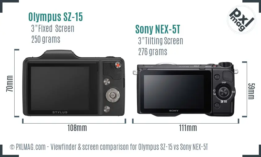Olympus SZ-15 vs Sony NEX-5T Screen and Viewfinder comparison