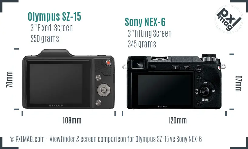 Olympus SZ-15 vs Sony NEX-6 Screen and Viewfinder comparison