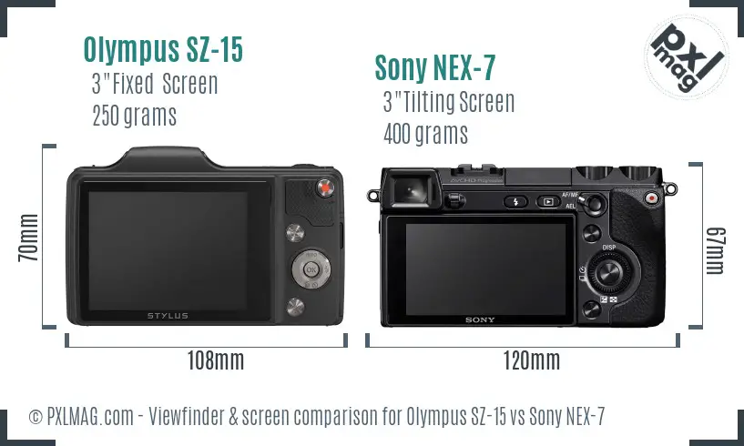 Olympus SZ-15 vs Sony NEX-7 Screen and Viewfinder comparison