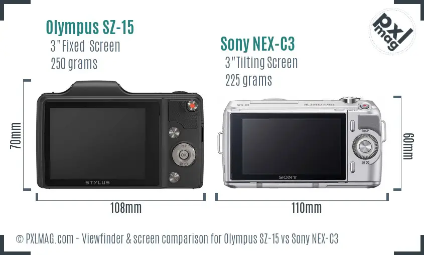 Olympus SZ-15 vs Sony NEX-C3 Screen and Viewfinder comparison