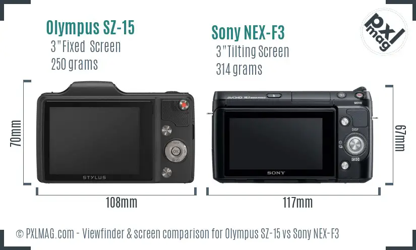 Olympus SZ-15 vs Sony NEX-F3 Screen and Viewfinder comparison