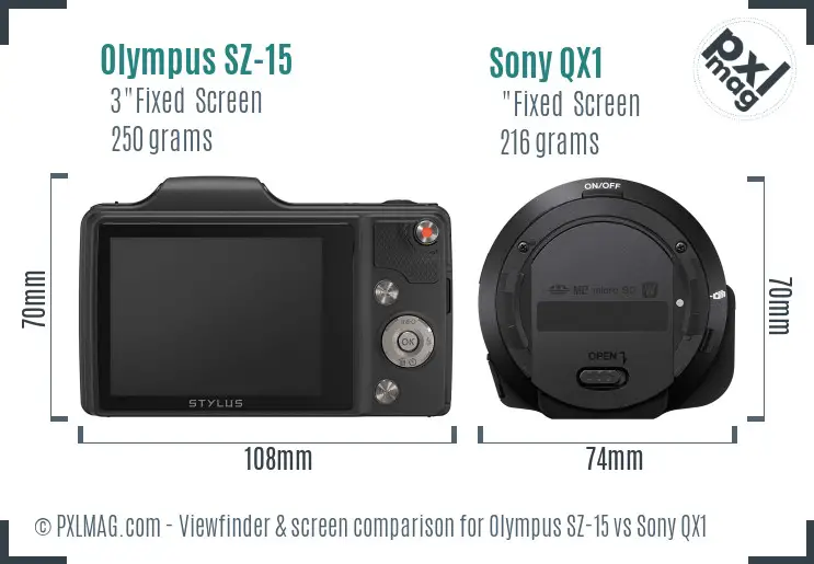 Olympus SZ-15 vs Sony QX1 Screen and Viewfinder comparison