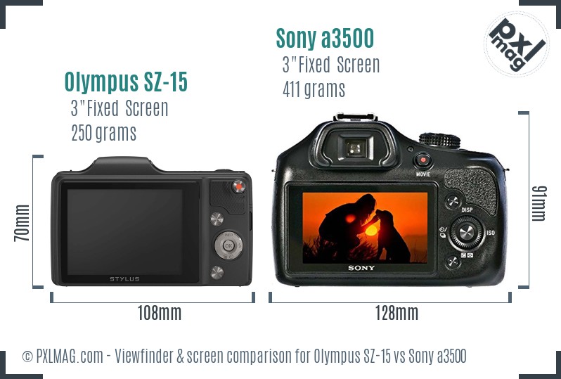 Olympus SZ-15 vs Sony a3500 Screen and Viewfinder comparison