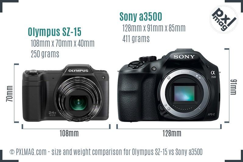 Olympus SZ-15 vs Sony a3500 size comparison Olympus SZ-15 vs Sony a3500 size comparison