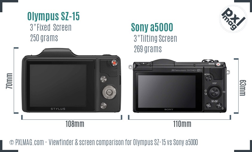 Olympus SZ-15 vs Sony a5000 Screen and Viewfinder comparison