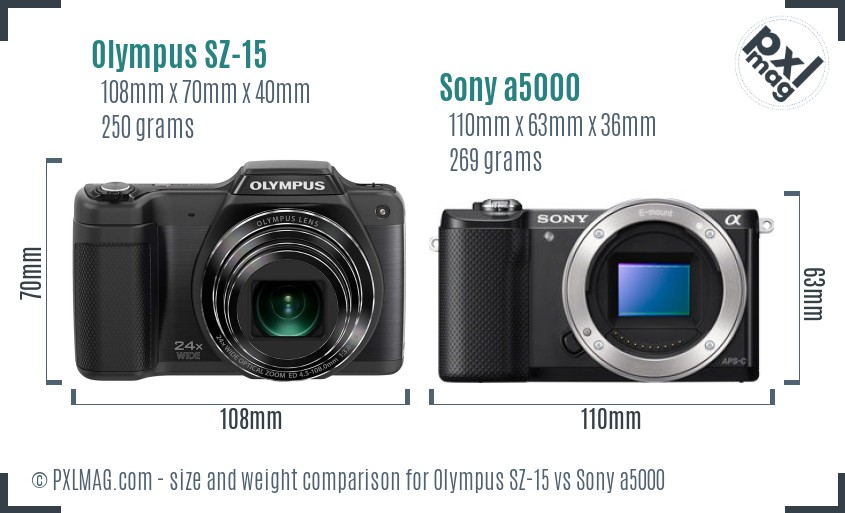 Olympus SZ-15 vs Sony a5000 size comparison