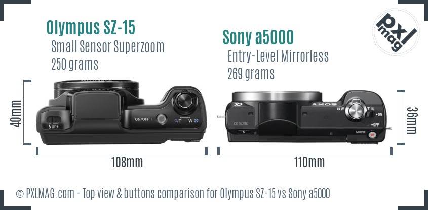 Olympus SZ-15 vs Sony a5000 top view buttons comparison