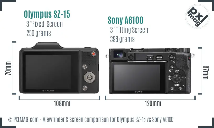 Olympus SZ-15 vs Sony A6100 Screen and Viewfinder comparison