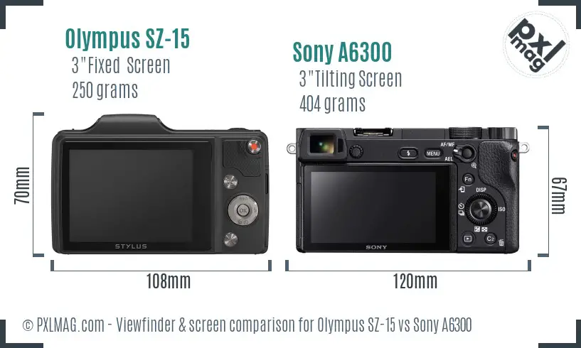 Olympus SZ-15 vs Sony A6300 Screen and Viewfinder comparison