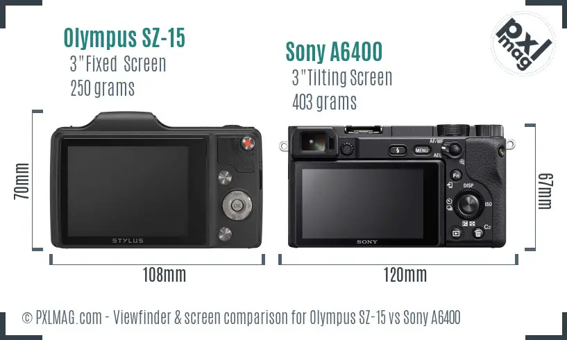 Olympus SZ-15 vs Sony A6400 Screen and Viewfinder comparison