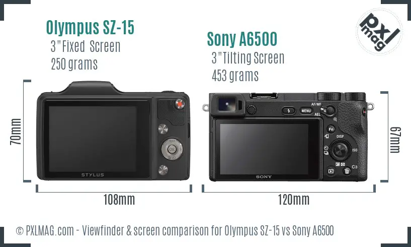 Olympus SZ-15 vs Sony A6500 Screen and Viewfinder comparison