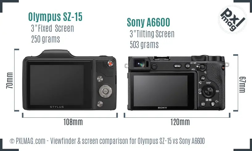 Olympus SZ-15 vs Sony A6600 Screen and Viewfinder comparison