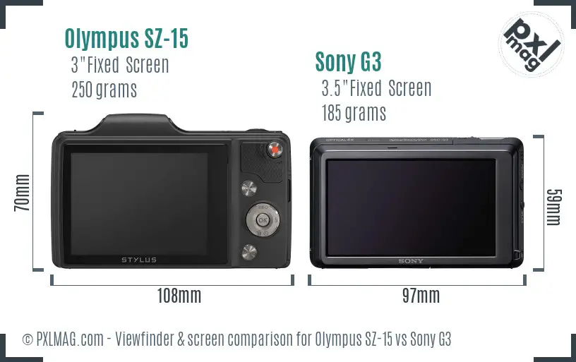 Olympus SZ-15 vs Sony G3 Screen and Viewfinder comparison