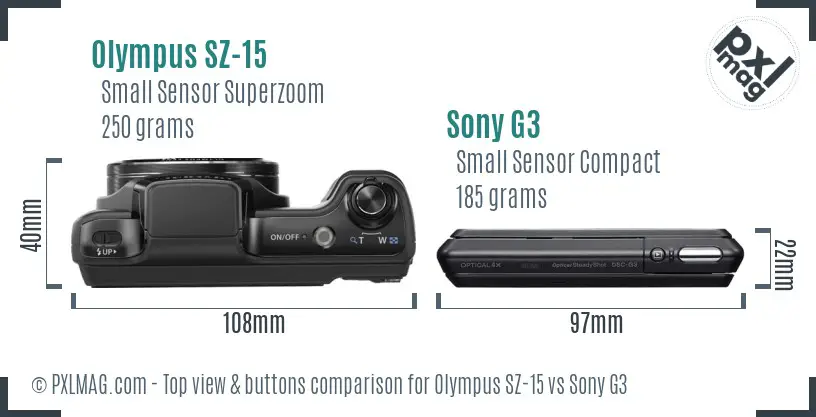 Olympus SZ-15 vs Sony G3 top view buttons comparison