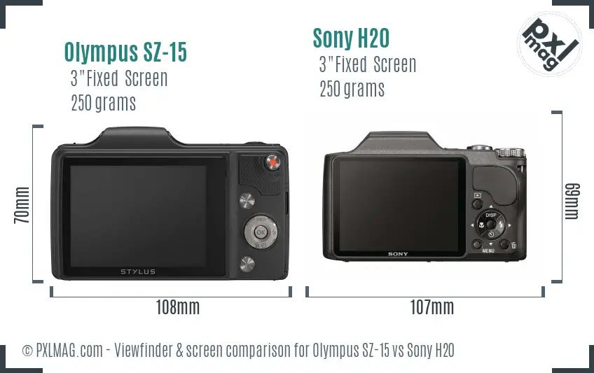 Olympus SZ-15 vs Sony H20 Screen and Viewfinder comparison