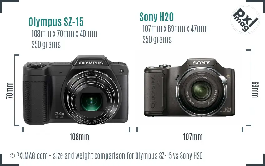 Olympus SZ-15 vs Sony H20 size comparison