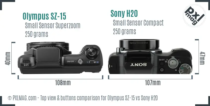 Olympus SZ-15 vs Sony H20 top view buttons comparison