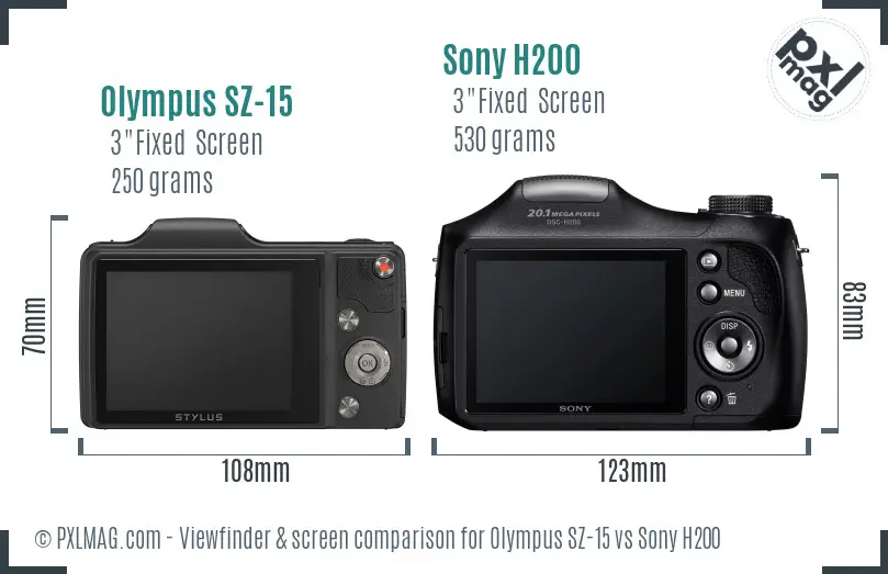 Olympus SZ-15 vs Sony H200 Screen and Viewfinder comparison