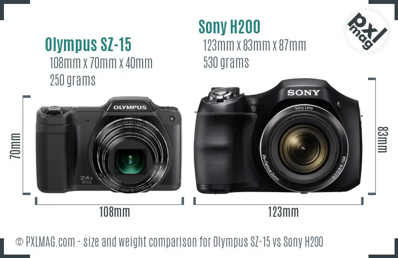 Olympus SZ-15 vs Sony H200 size comparison
