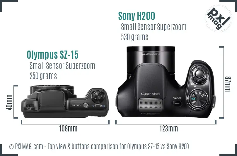 Olympus SZ-15 vs Sony H200 top view buttons comparison
