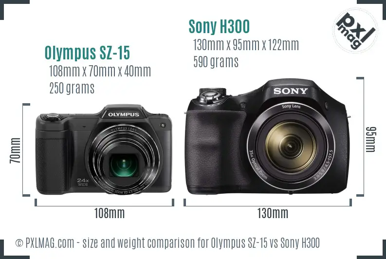 Olympus SZ-15 vs Sony H300 size comparison