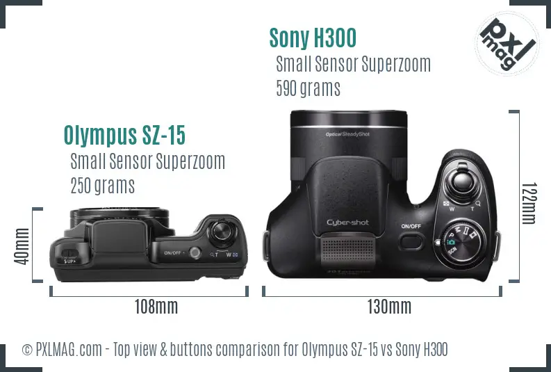 Olympus SZ-15 vs Sony H300 top view buttons comparison