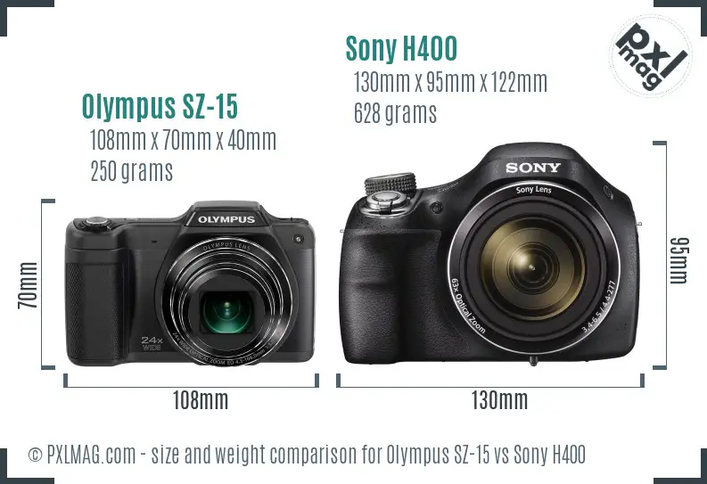 Olympus SZ-15 vs Sony H400 size comparison