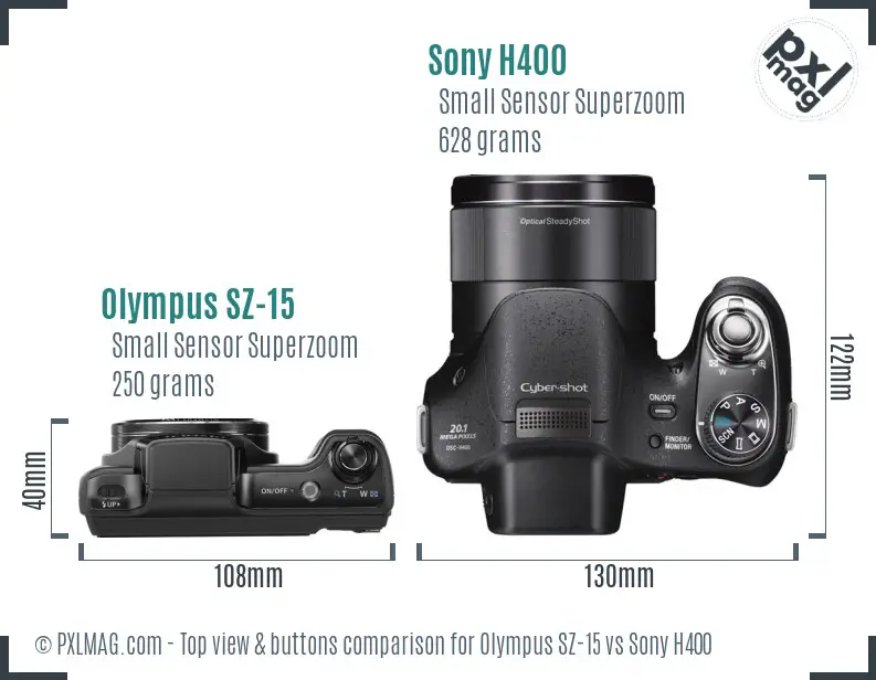 Olympus SZ-15 vs Sony H400 top view buttons comparison