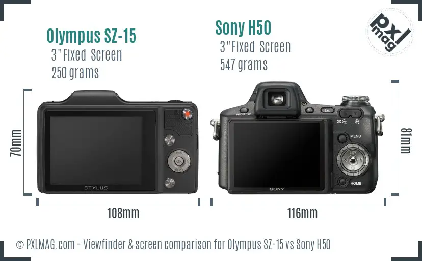 Olympus SZ-15 vs Sony H50 Screen and Viewfinder comparison