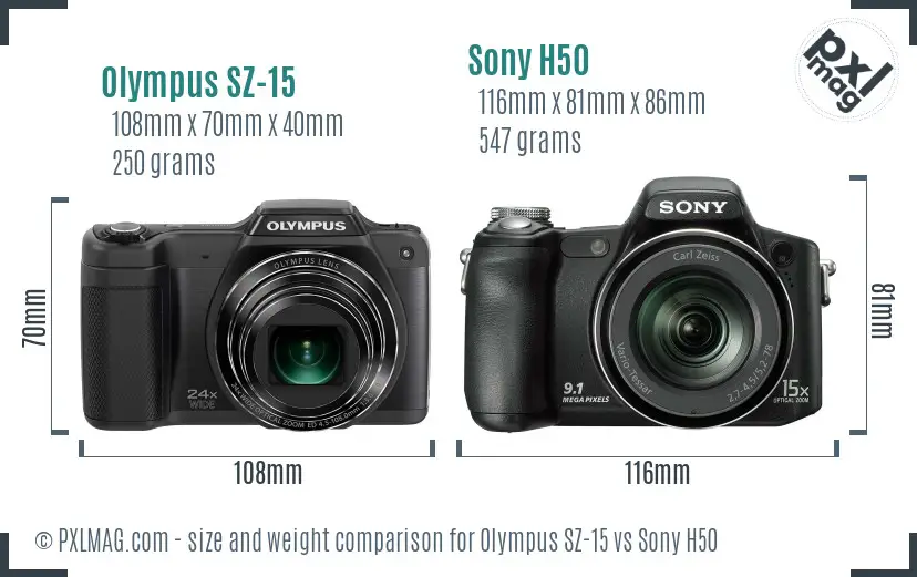 Olympus SZ-15 vs Sony H50 size comparison