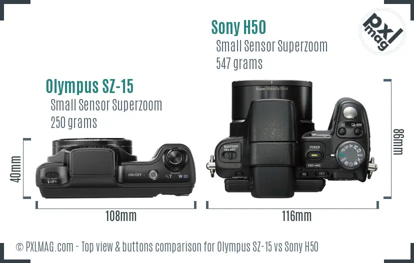 Olympus SZ-15 vs Sony H50 top view buttons comparison