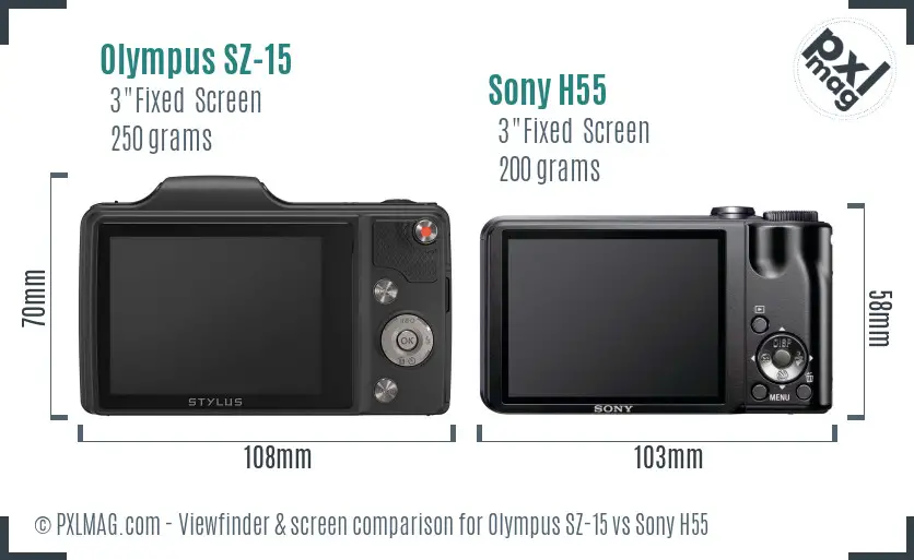 Olympus SZ-15 vs Sony H55 Screen and Viewfinder comparison