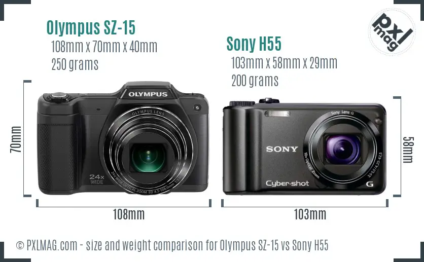 Olympus SZ-15 vs Sony H55 size comparison