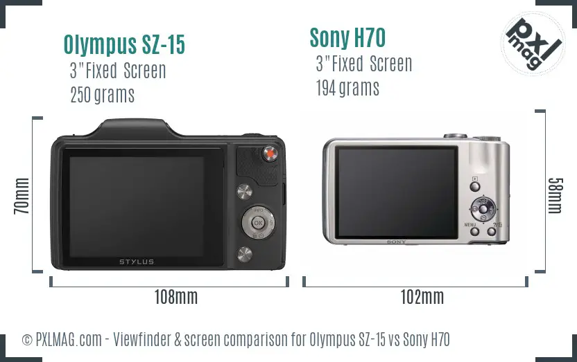Olympus SZ-15 vs Sony H70 Screen and Viewfinder comparison