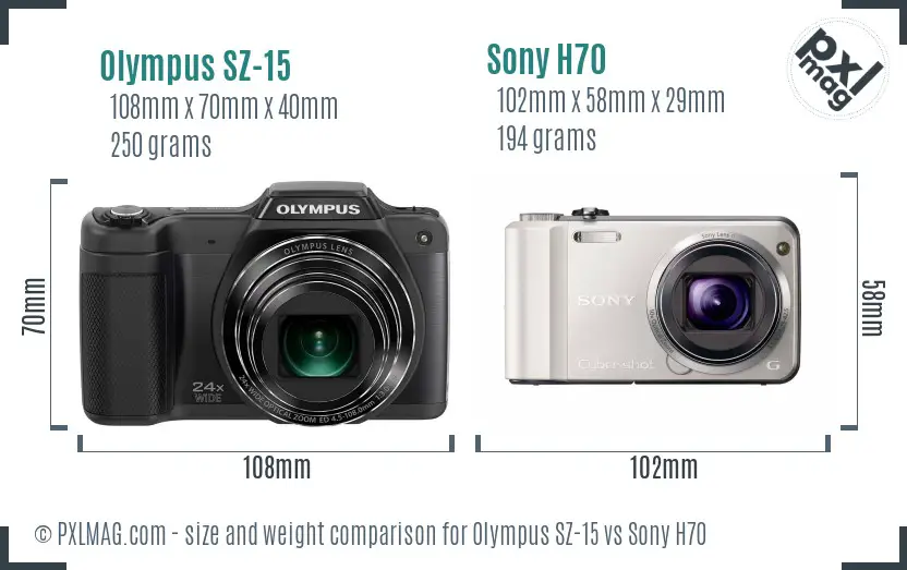 Olympus SZ-15 vs Sony H70 size comparison