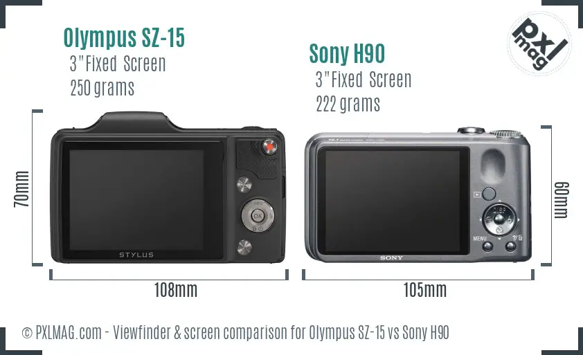 Olympus SZ-15 vs Sony H90 Screen and Viewfinder comparison