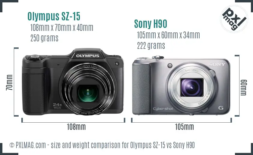Olympus SZ-15 vs Sony H90 size comparison