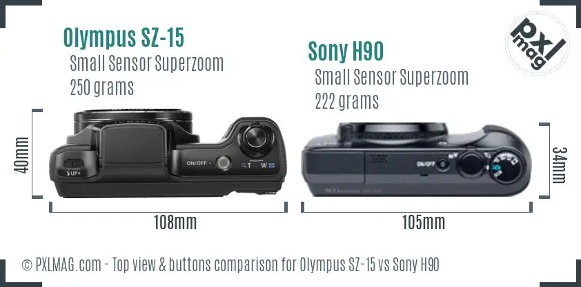 Olympus SZ-15 vs Sony H90 top view buttons comparison