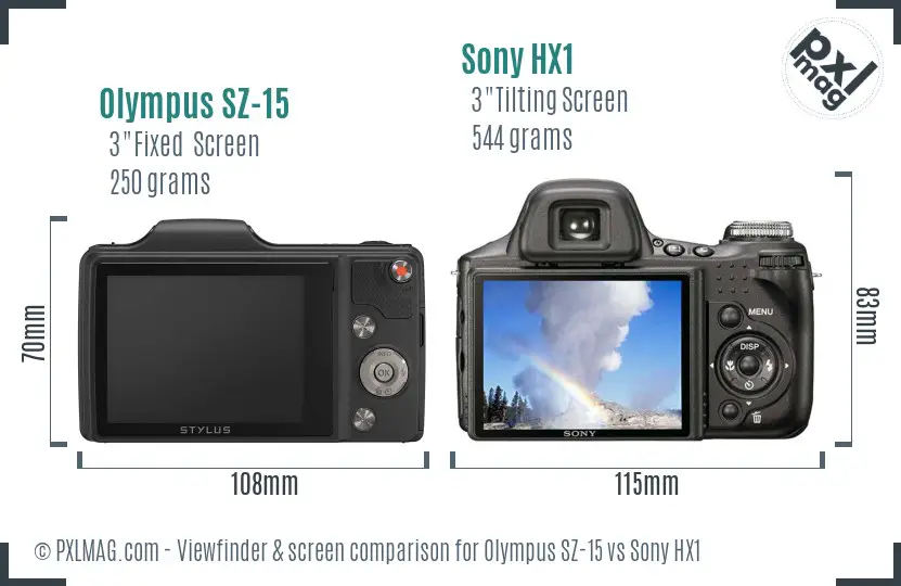 Olympus SZ-15 vs Sony HX1 Screen and Viewfinder comparison