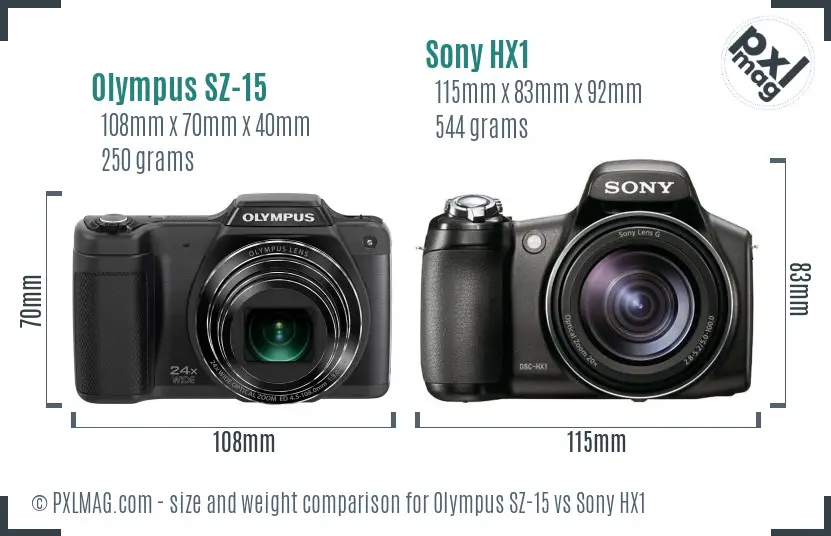 Olympus SZ-15 vs Sony HX1 size comparison