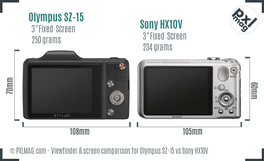 Olympus SZ-15 vs Sony HX10V Screen and Viewfinder comparison