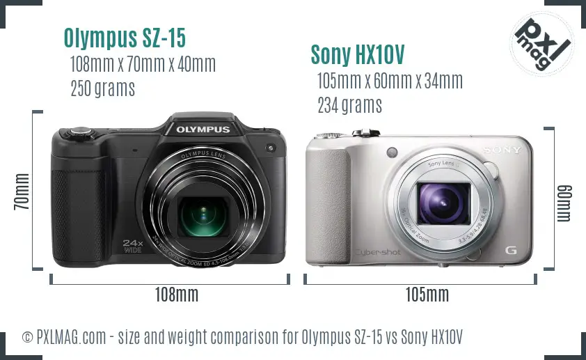 Olympus SZ-15 vs Sony HX10V size comparison