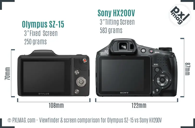 Olympus SZ-15 vs Sony HX200V Screen and Viewfinder comparison