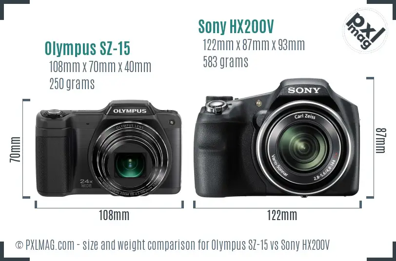 Olympus SZ-15 vs Sony HX200V size comparison